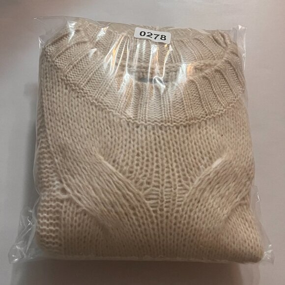 AERIE Wool Blend Pullover Cable Knit Cream Long Sleeve Ribbed Sweater Women's XS - Picture 7 of 7